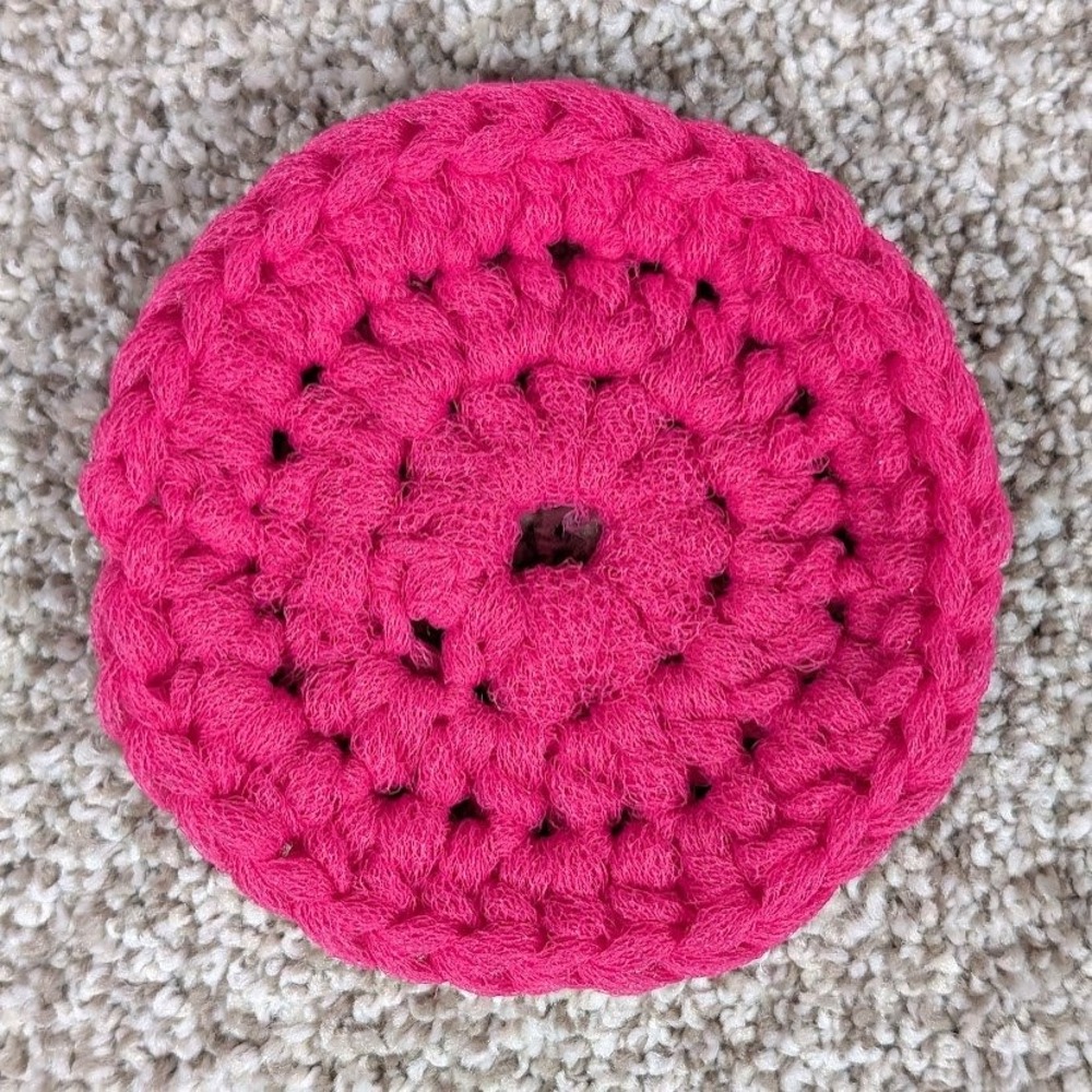 Handmade Crochet Pot Scrubbie Hot Pink Nylon Washcloth Round kitchen bathroom